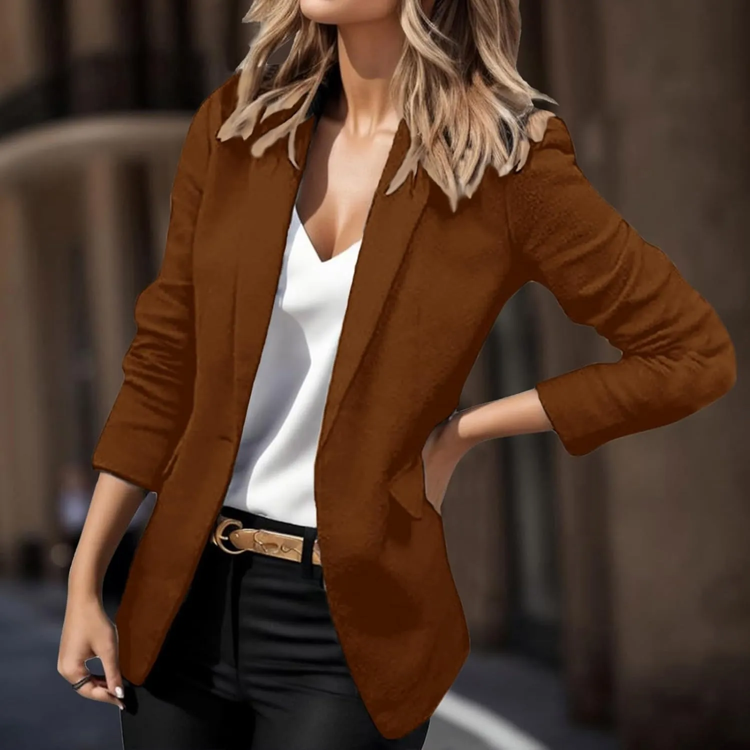 Blazers for Women Business Casual Long Sleeve Jackets Open Front Notch Lapel Blazer Work Suit Plus Size Cardigan Coat