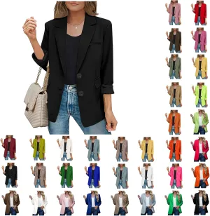 Blazers for Women Casual Open Front Long Sleeve Work Office Blazer Jacket Fashion Button Lapel Blazer with Pockets