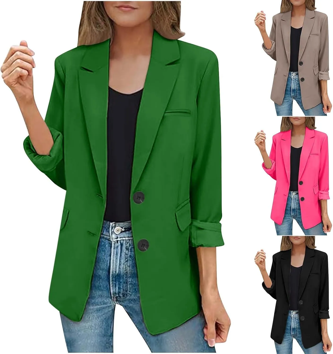 Blazers for Women Casual Open Front Long Sleeve Work Office Blazer Jacket Fashion Button Lapel Blazer with Pockets
