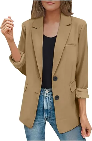 Blazers for Women Casual Open Front Long Sleeve Work Office Blazer Jacket Fashion Button Lapel Blazer with Pockets