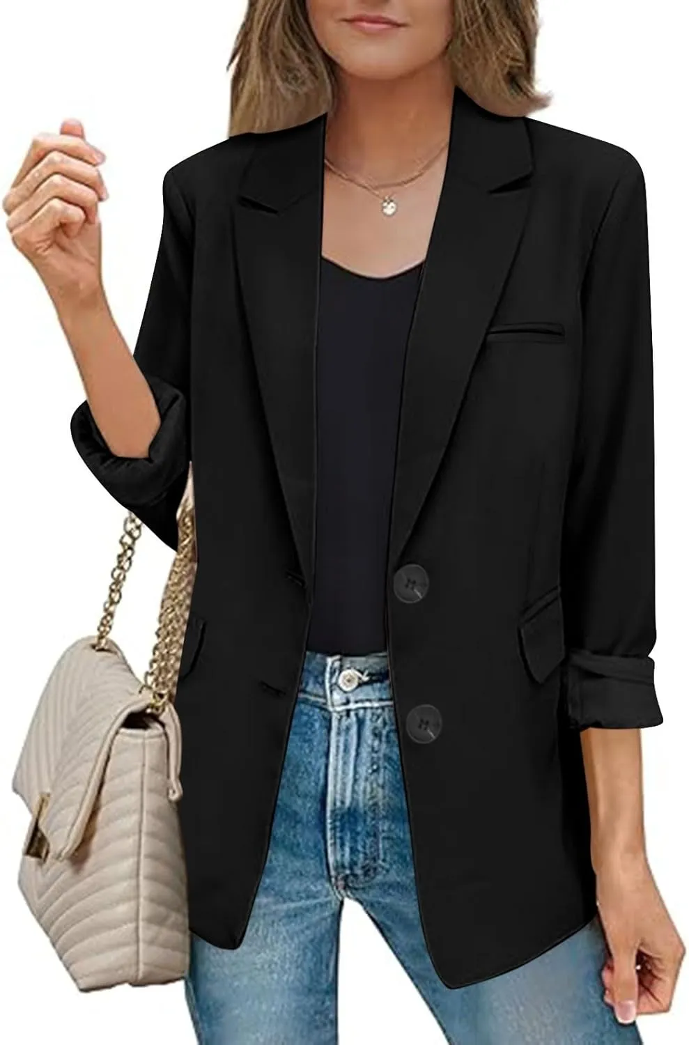 Blazers for Women Casual Open Front Long Sleeve Work Office Blazer Jacket Fashion Button Lapel Blazer with Pockets