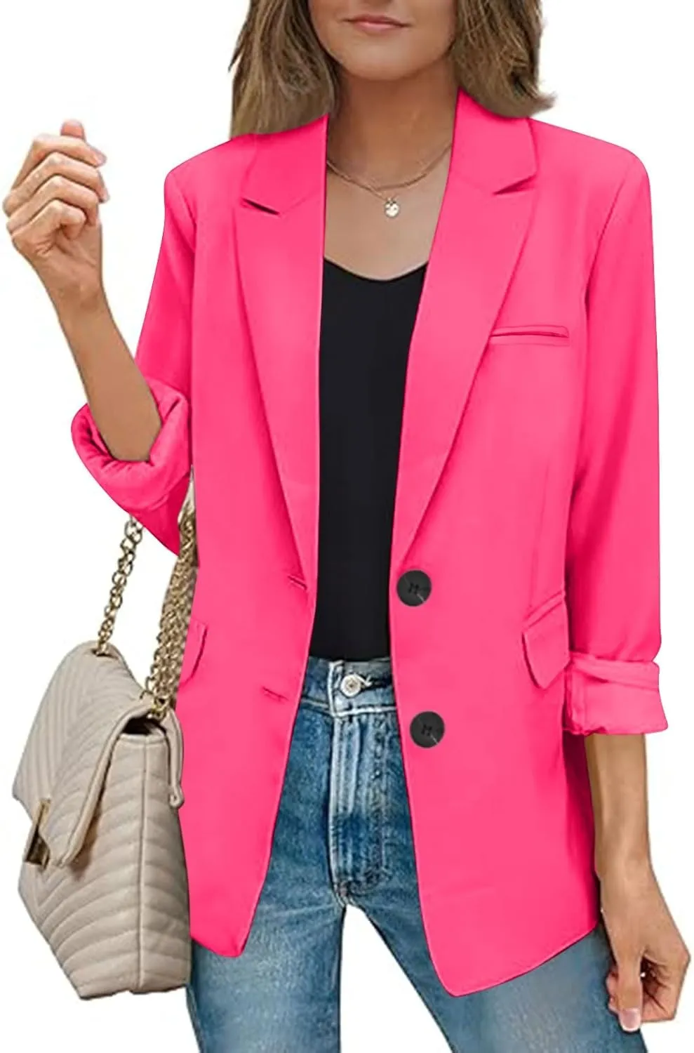 Blazers for Women Casual Open Front Long Sleeve Work Office Blazer Jacket Fashion Button Lapel Blazer with Pockets