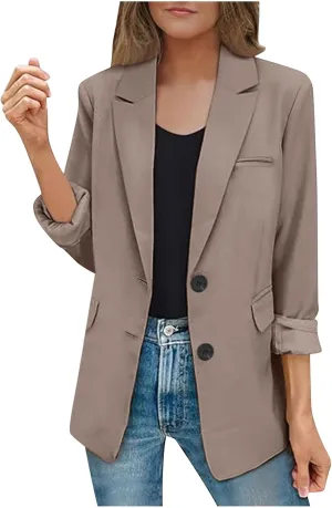 Blazers for Women Casual Open Front Long Sleeve Work Office Blazer Jacket Fashion Button Lapel Blazer with Pockets