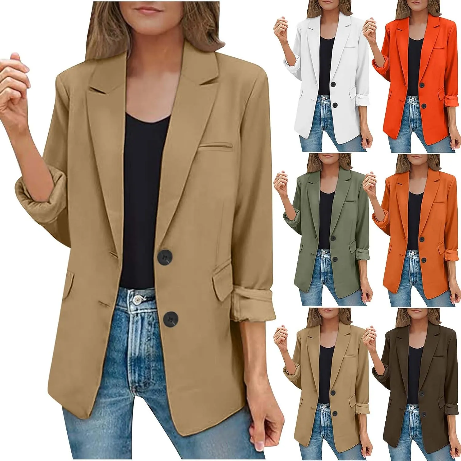 Blazers for Women Casual Open Front Long Sleeve Work Office Blazer Jacket Fashion Button Lapel Blazer with Pockets