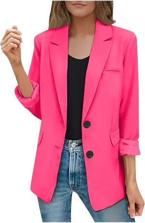 Blazers for Women Casual Open Front Long Sleeve Work Office Blazer Jacket Fashion Button Lapel Blazer with Pockets