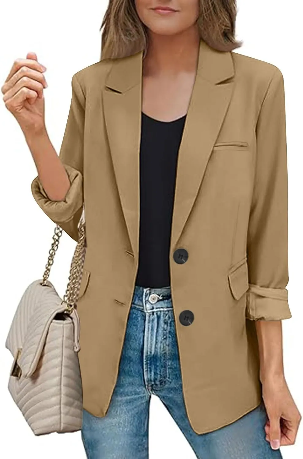 Blazers for Women Casual Open Front Long Sleeve Work Office Blazer Jacket Fashion Button Lapel Blazer with Pockets