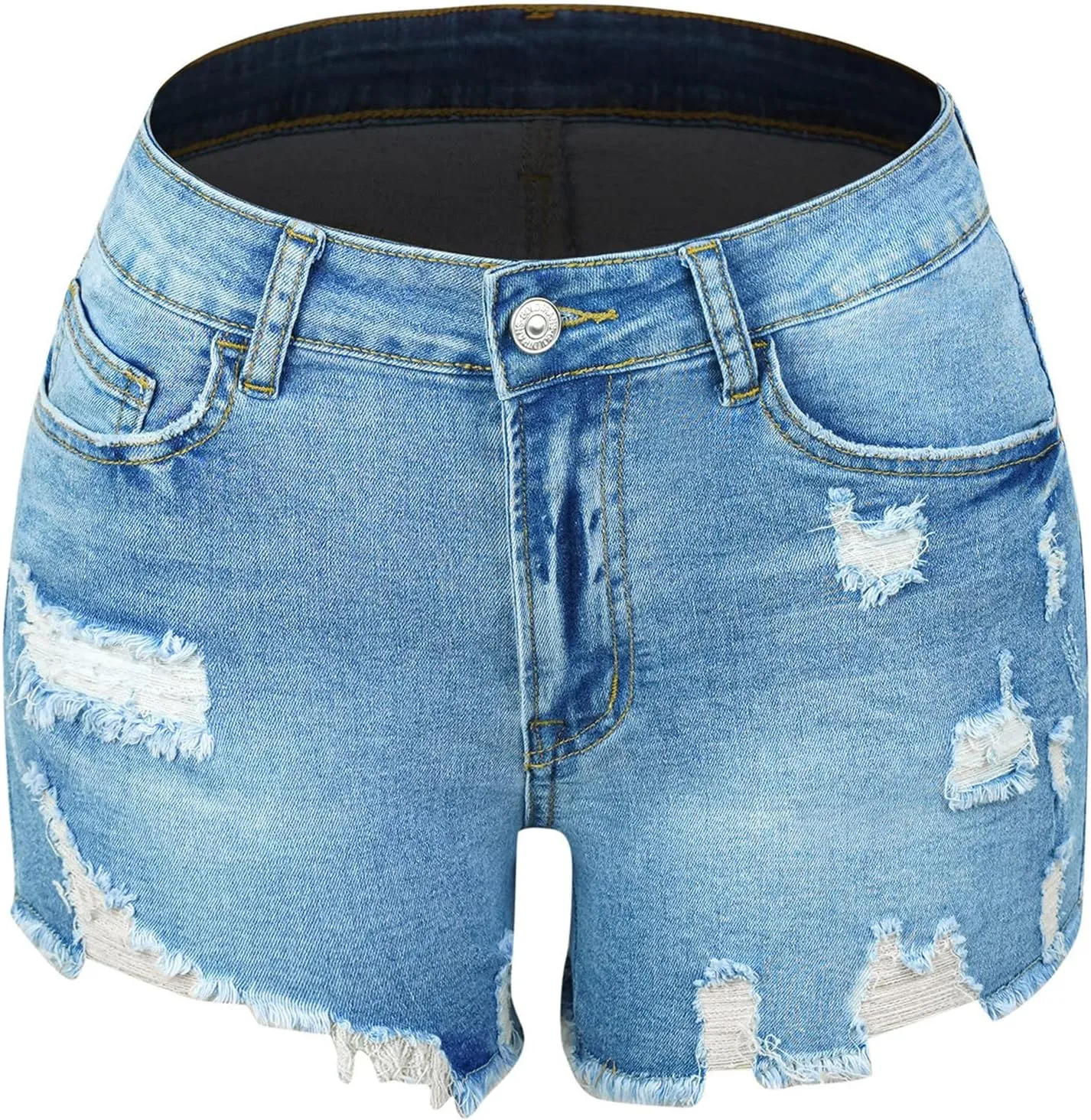 Blue Jeans Shorts For Women Stretchy Frayed Raw Hem High Waisted Denim Shorts Summer Distressed Ripped Short Jeans