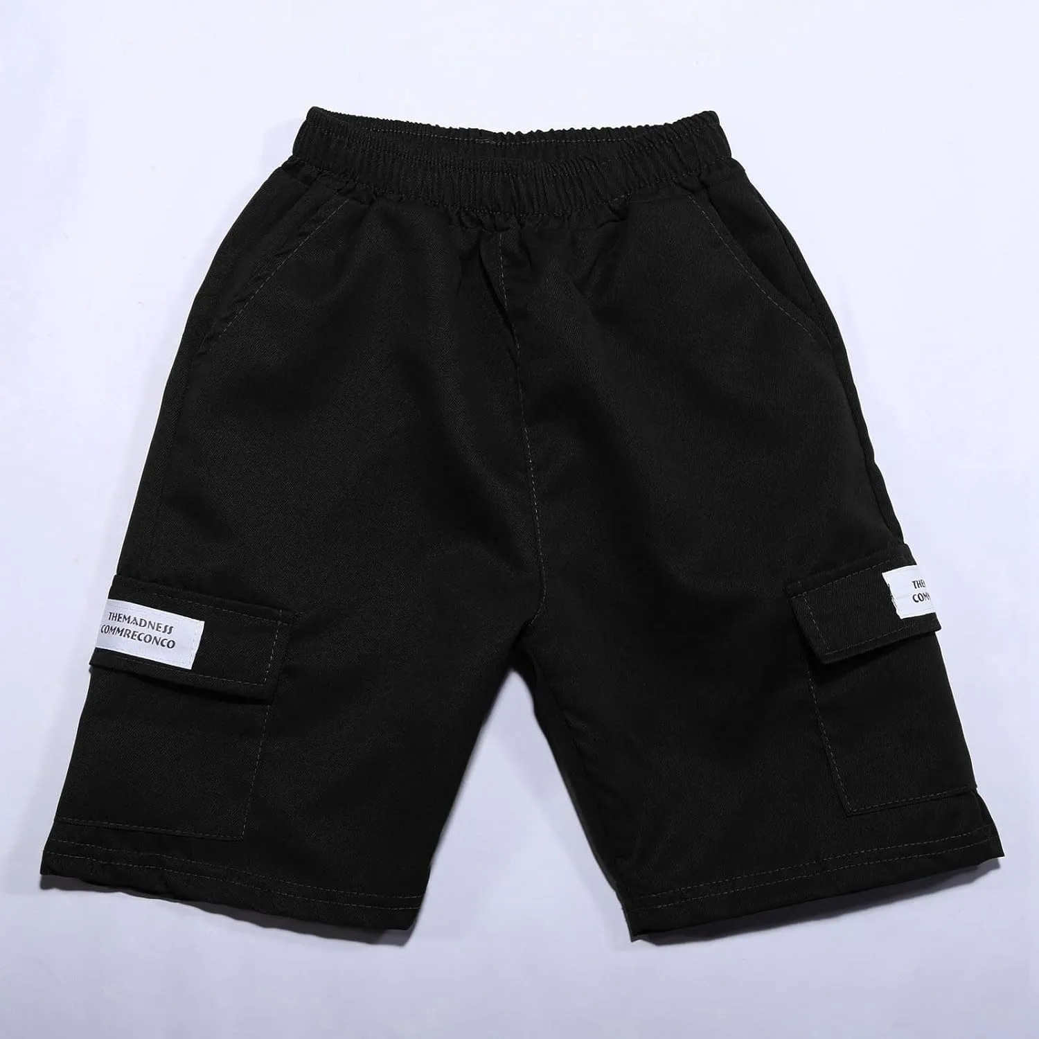 Boy's Baggy Cargo Shorts Straight Leg Cool Shorts Flap Pocket Letter Patched Short
