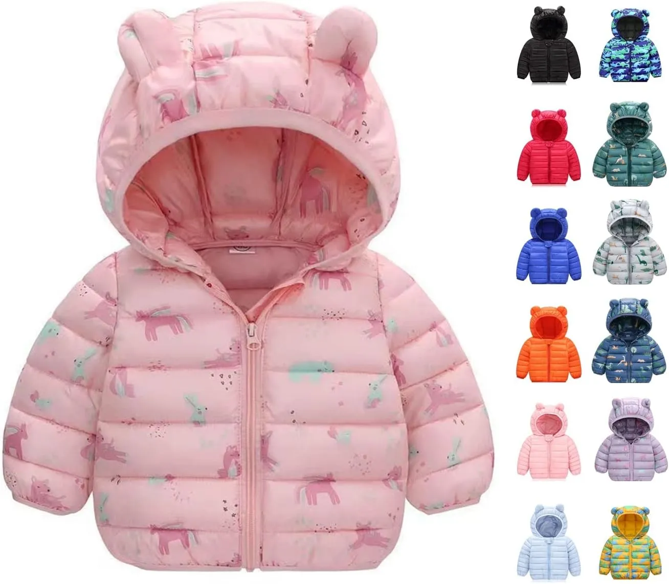 Boys Girls Winter Coat Down Puffer Jacket Cute Lightweight Long Sleeve Kids Fall Casual Warm Hooded Zipper Outwear