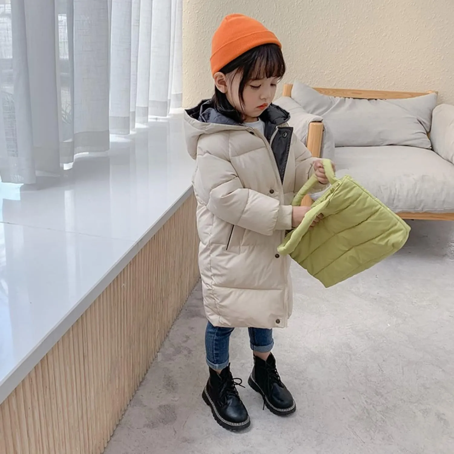 Boys Girls Winter Coat Down Puffer Jacket Quilted Winter Coat with Hooded Hooded Coat Casual Outerwear
