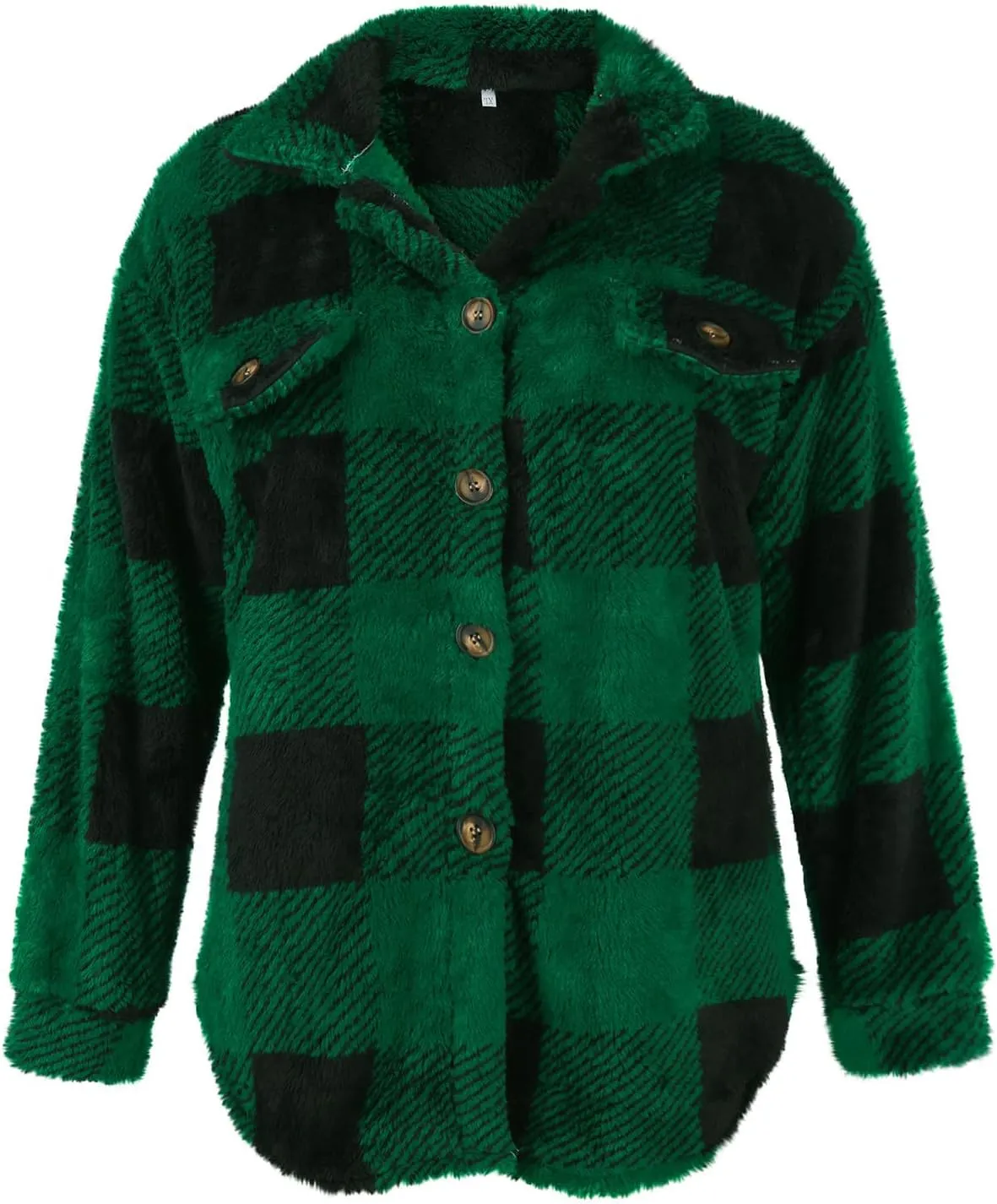 Buffalo Plaid Jacket for Women Flannel Sherpa Button Down Shacket Casual Fuzzy Fleece Long Sleeve Shirt with Pocket