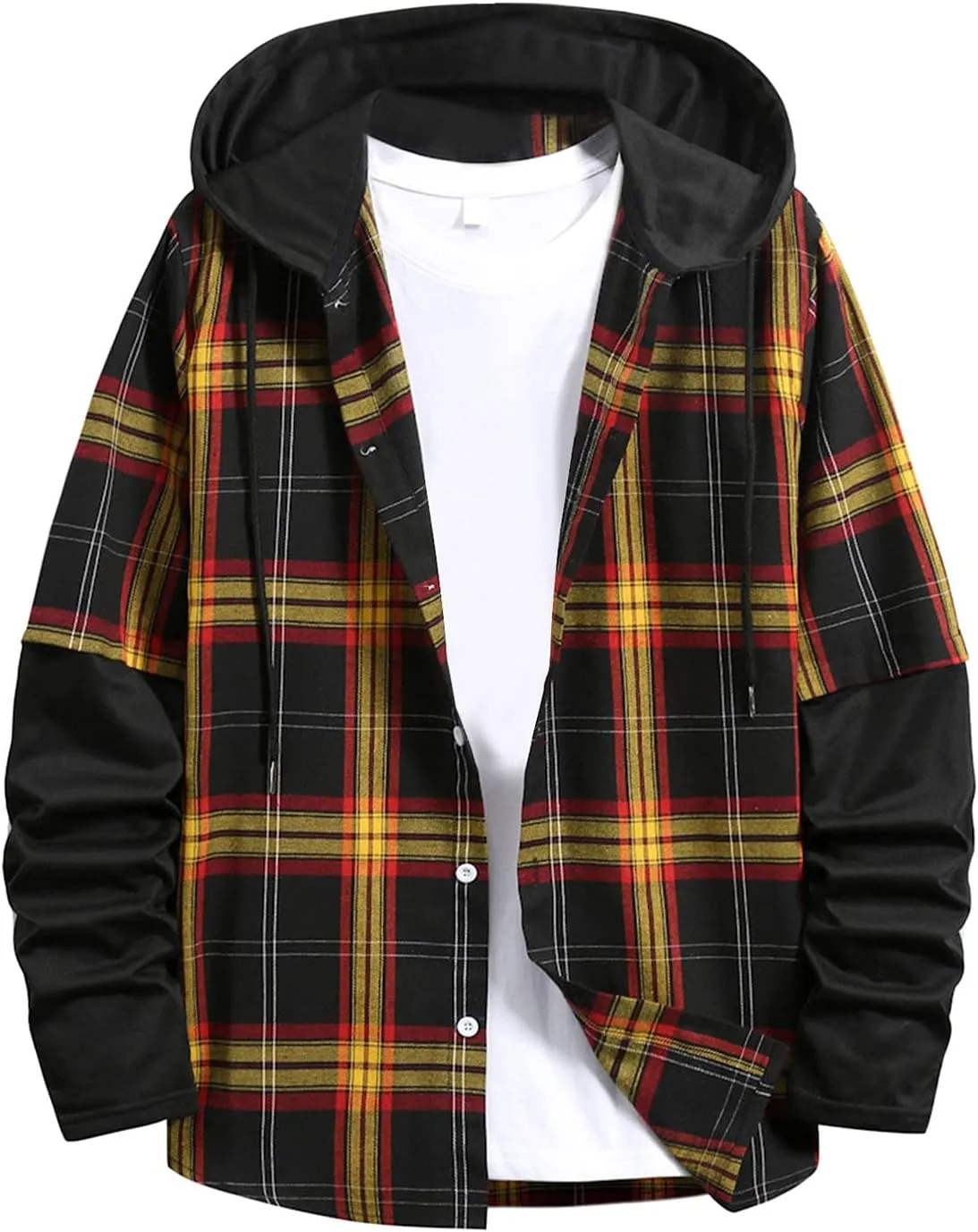 Burband Mens Flannel Hoodies Shirts Long Sleeve Button Down Plaid Jackets Casual Lightweight Checkered Sweatshirt with Hood