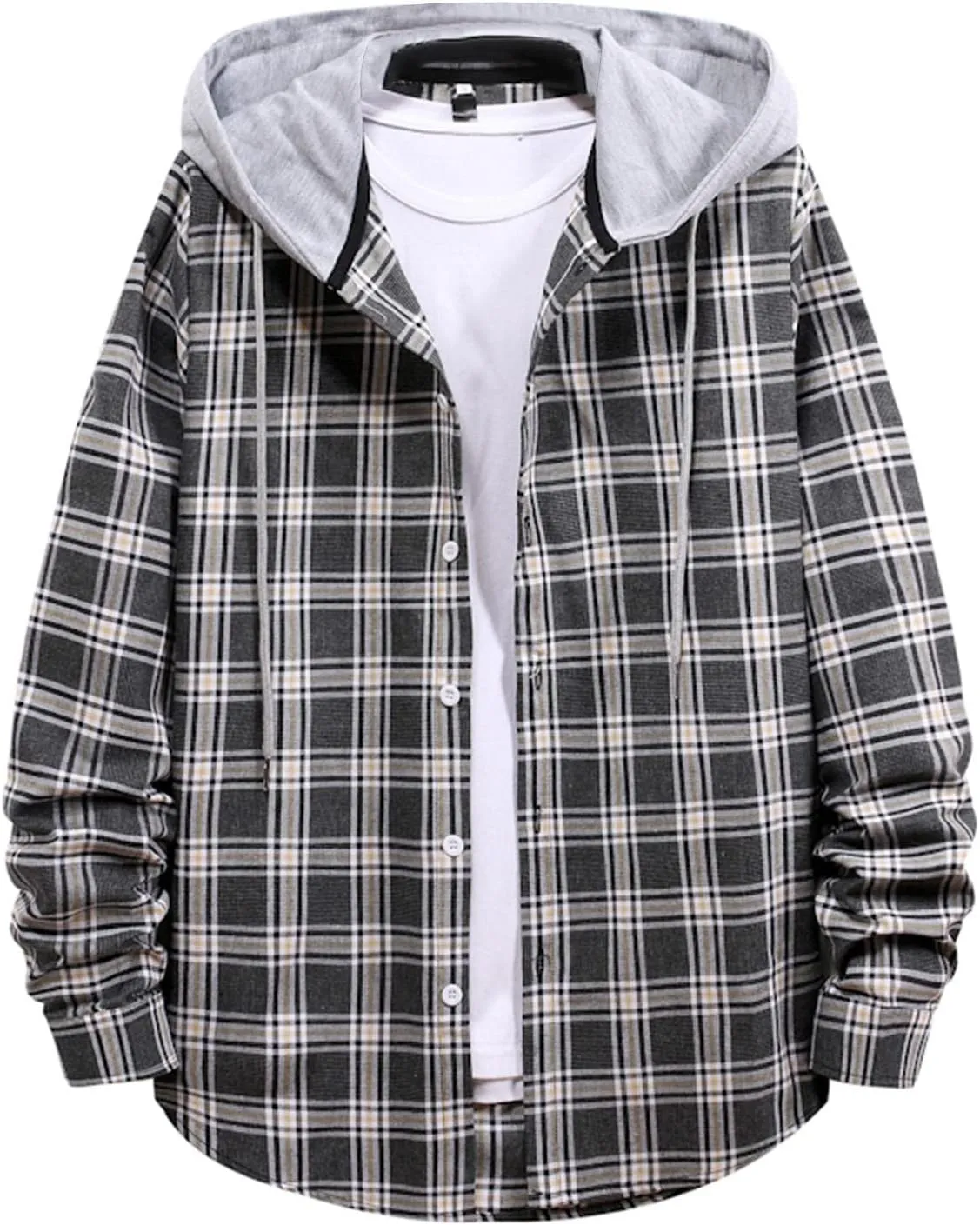 Burband Mens Flannel Hoodies Shirts Long Sleeve Button Down Plaid Jackets Casual Lightweight Checkered Sweatshirt with Hood