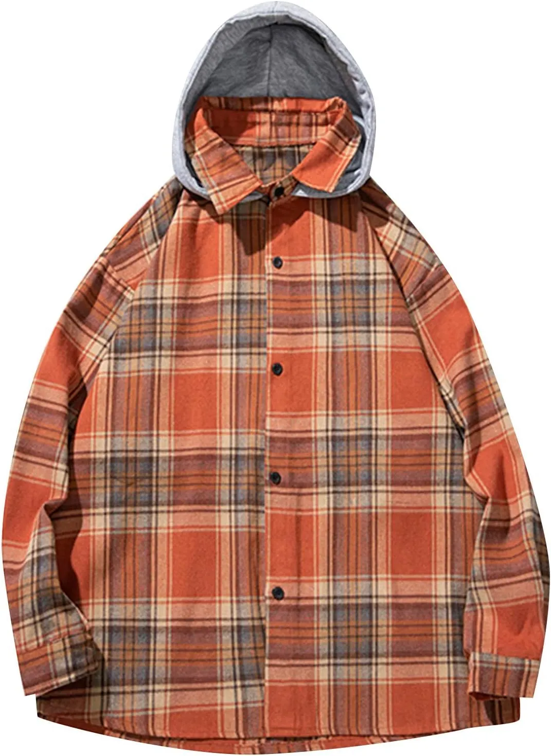 Burband Mens Flannel Hoodies Shirts Long Sleeve Button Down Plaid Jackets Casual Lightweight Checkered Sweatshirt with Hood