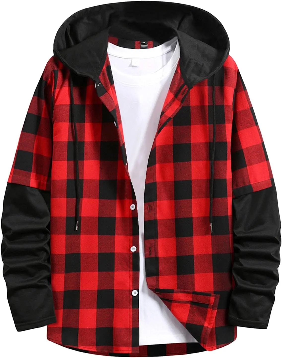 Burband Mens Flannel Hoodies Shirts Long Sleeve Button Down Plaid Jackets Casual Lightweight Checkered Sweatshirt with Hood