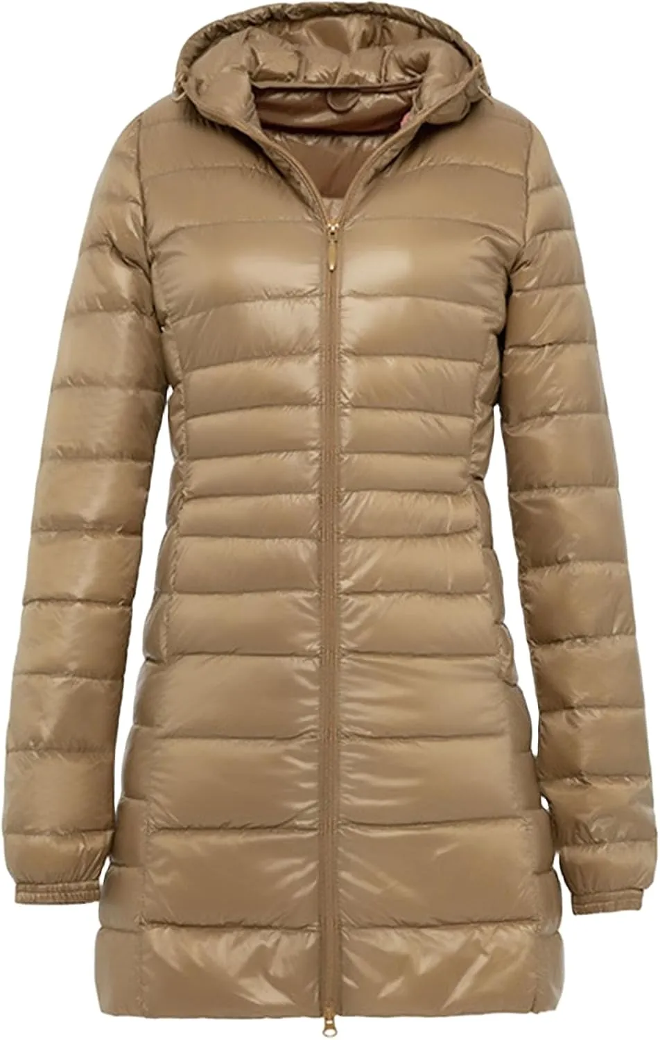 Canbebig Packable Down Jacket for Women Plus Size Ultra Light Long Outwear Hooded Puffer Jackets Water-Resistant Down Coat