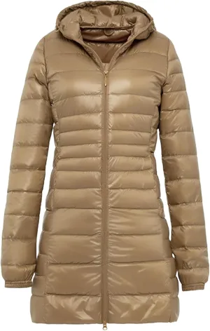 Canbebig Packable Down Jacket for Women Plus Size Ultra Light Long Outwear Hooded Puffer Jackets Water-Resistant Down Coat