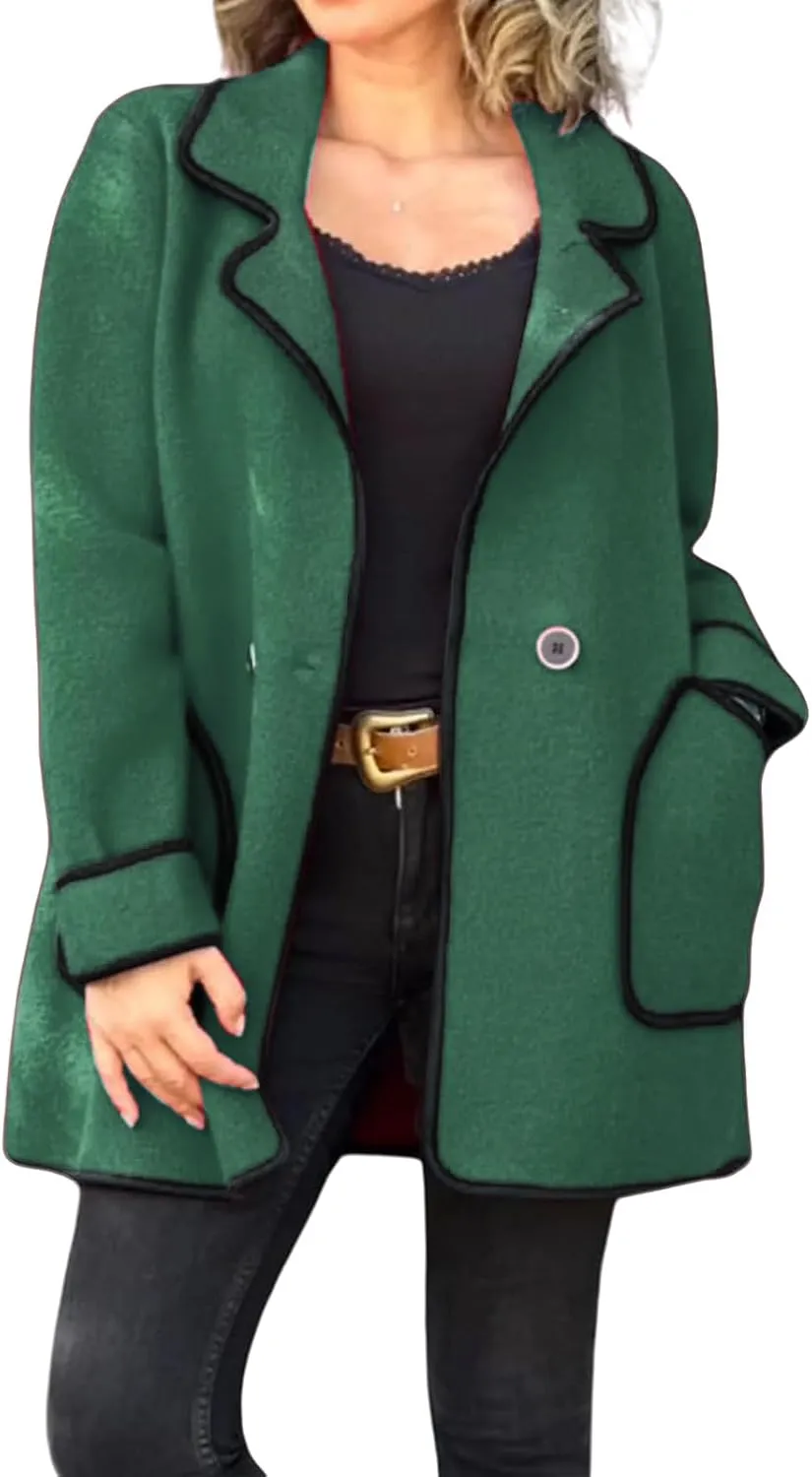 Canbebig Womens Oversized Jackets Open Front Trench Coats Casual Notched Lapels Coats Long Sleeve Winter Coat with Pockets
