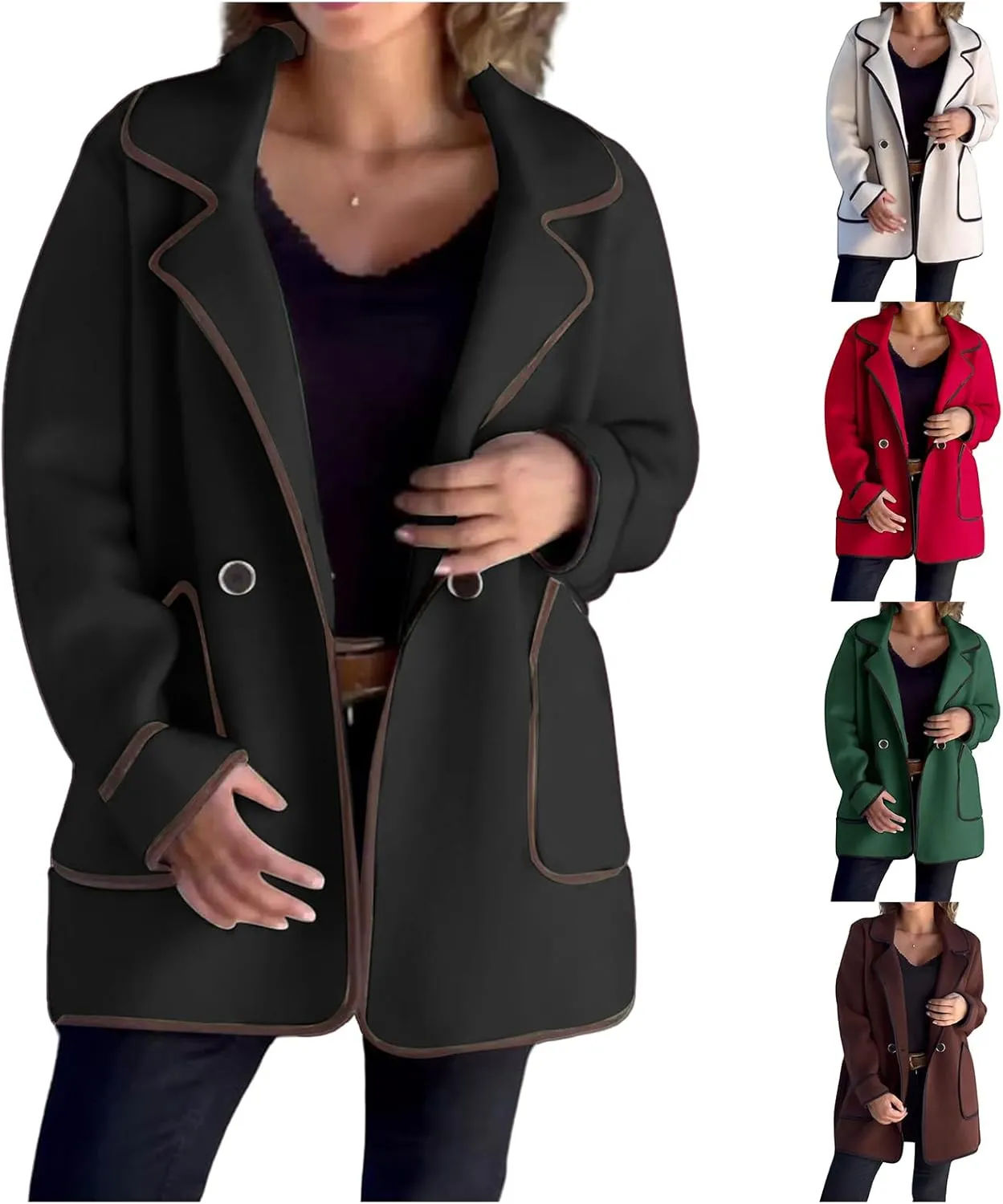 Canbebig Womens Oversized Jackets Open Front Trench Coats Casual Notched Lapels Coats Long Sleeve Winter Coat with Pockets