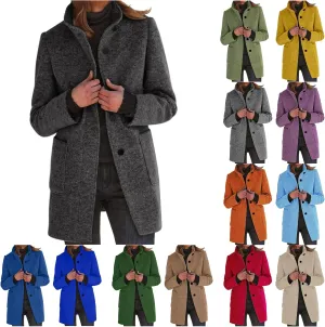 Canbebig Womens Pea Coats Wool Blend Coats Stand Collar Jackets Long Sleeve Overcoats Oversized Long Jackets with Pockets