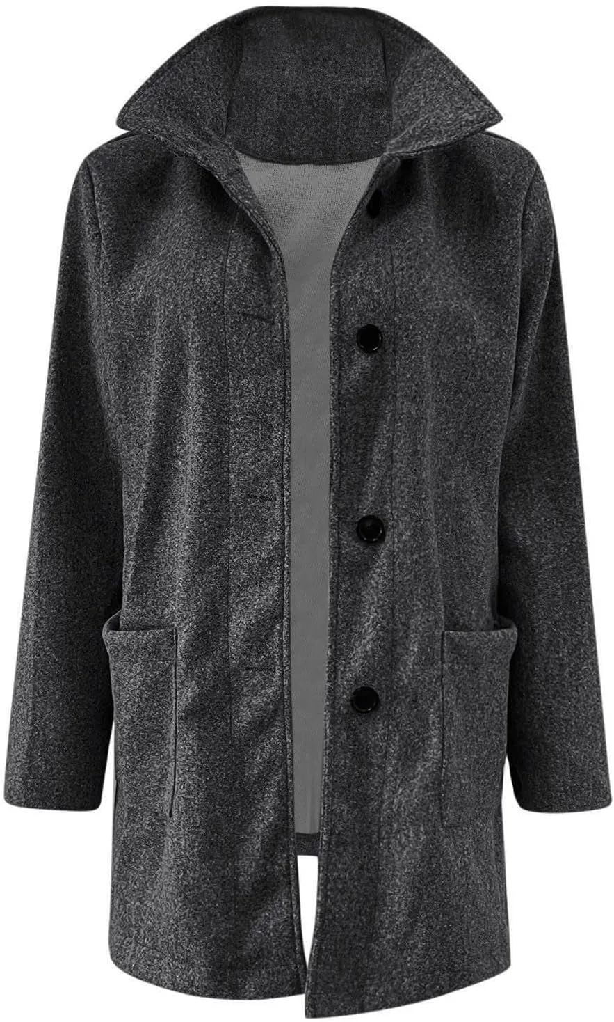 Canbebig Womens Pea Coats Wool Blend Coats Stand Collar Jackets Long Sleeve Overcoats Oversized Long Jackets with Pockets