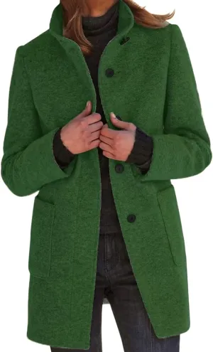Canbebig Womens Pea Coats Wool Blend Coats Stand Collar Jackets Long Sleeve Overcoats Oversized Long Jackets with Pockets