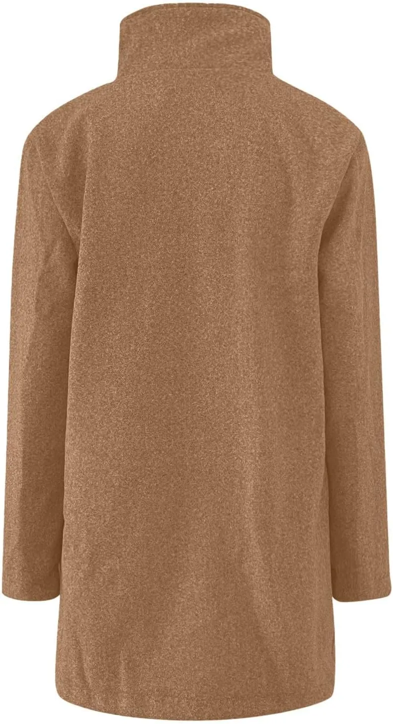 Canbebig Womens Pea Coats Wool Blend Coats Stand Collar Jackets Long Sleeve Overcoats Oversized Long Jackets with Pockets