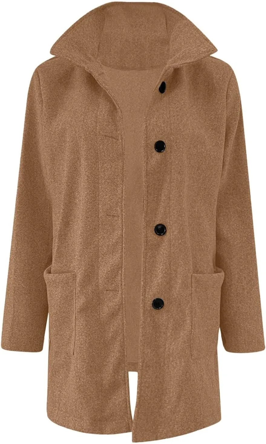 Canbebig Womens Pea Coats Wool Blend Coats Stand Collar Jackets Long Sleeve Overcoats Oversized Long Jackets with Pockets