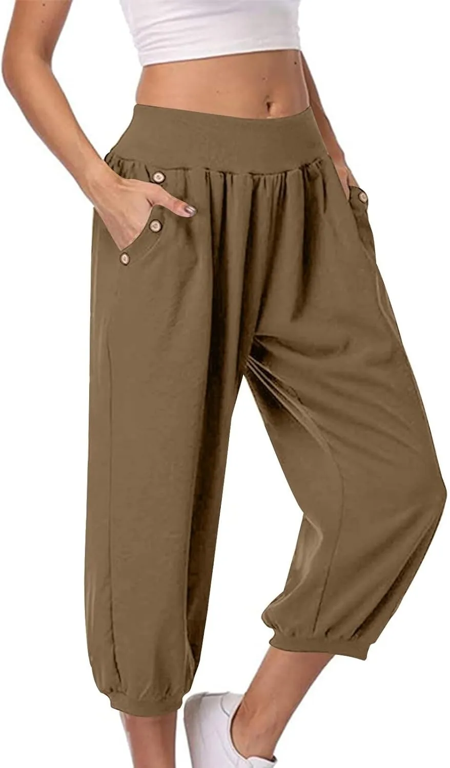 Capri Joggers for Women Elastic Waist Loose Cropped Yoga Harem Pants Casual Lounge Workout Sweatpants with Pockets