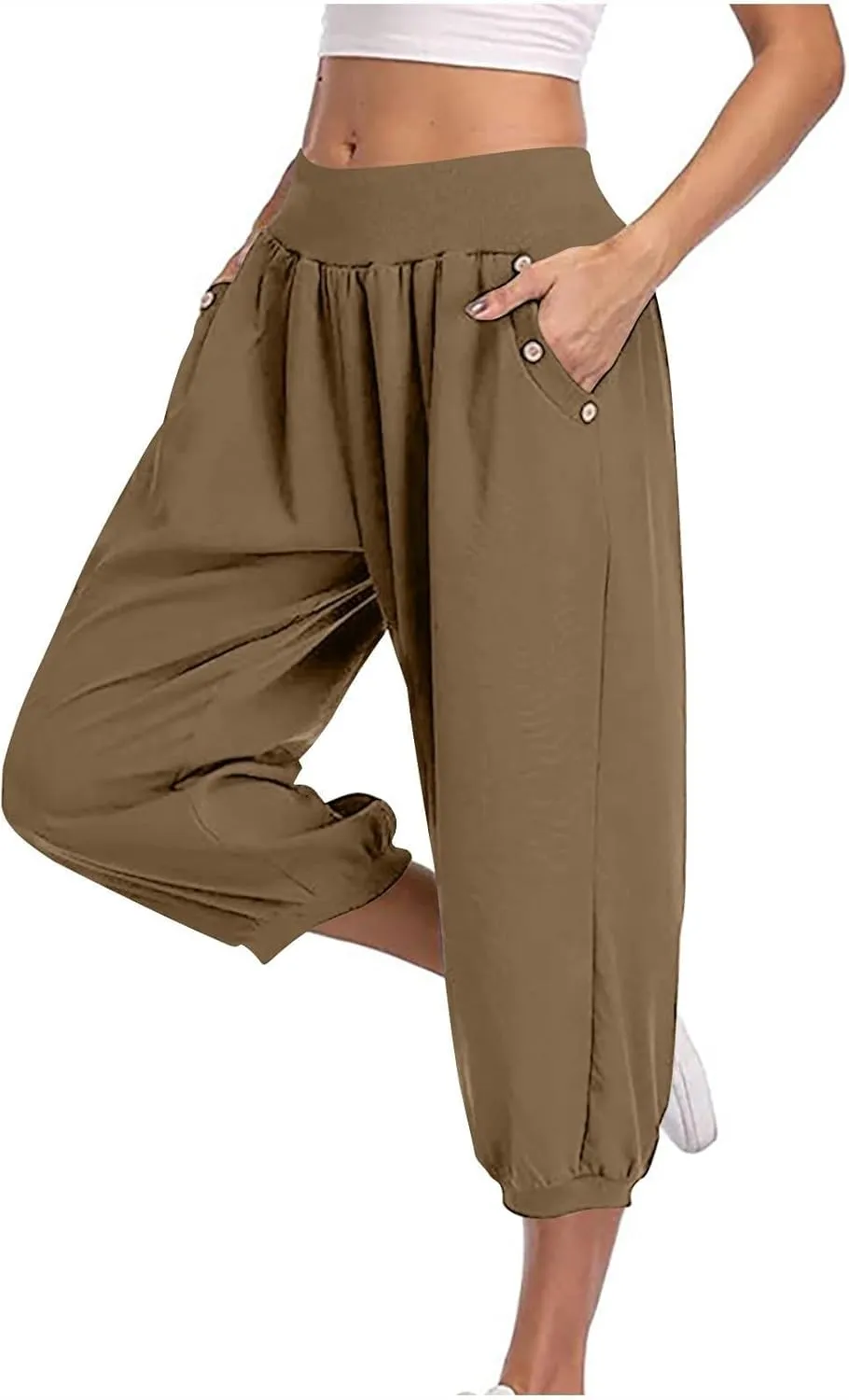 Capri Joggers for Women Elastic Waist Loose Cropped Yoga Harem Pants Casual Lounge Workout Sweatpants with Pockets