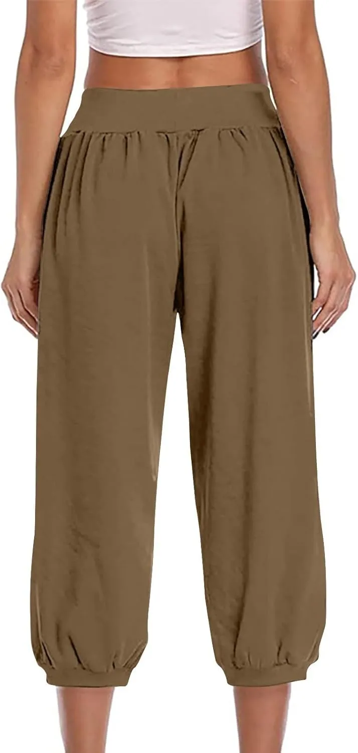 Capri Joggers for Women Elastic Waist Loose Cropped Yoga Harem Pants Casual Lounge Workout Sweatpants with Pockets