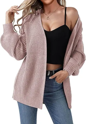 Cardigans for Women Trendy Lantern Sleeve Cardigan Sweaters Casual Cable Knitted Sweater Open Front Coat Outwear