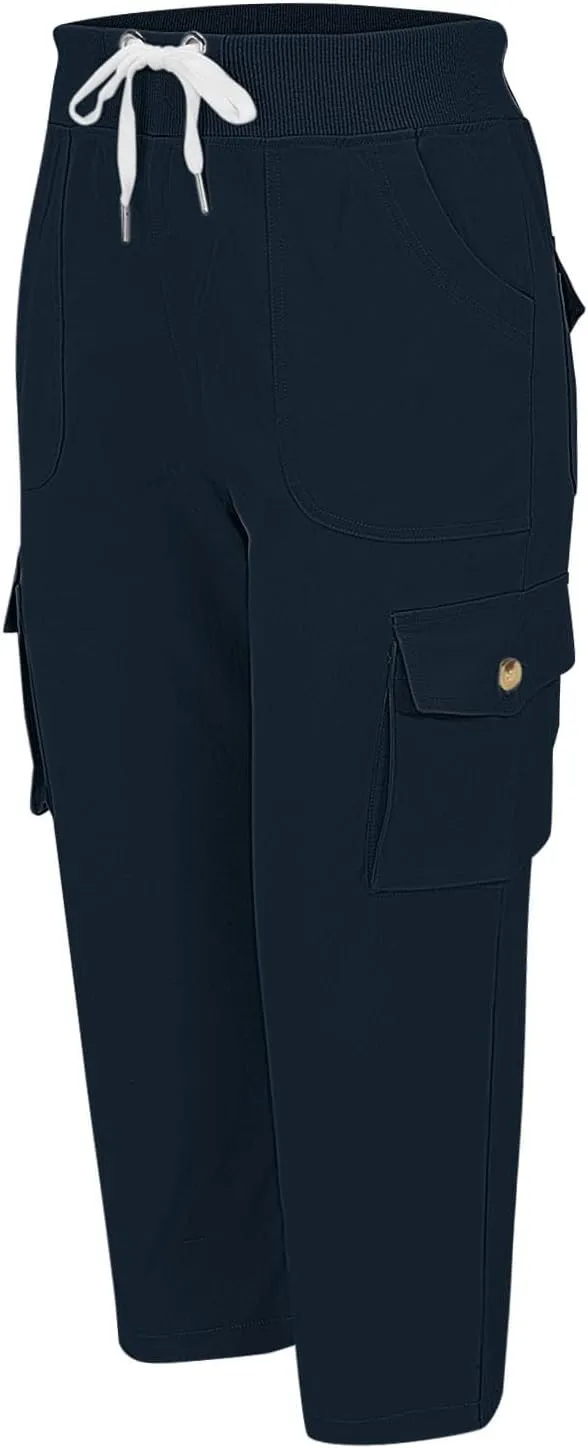 Cargo Capris for Women Lightweight Quick Dry Hiking Pants Casual Drawstring Capri Pants with Pockets Travel Pant