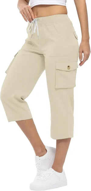 Cargo Capris for Women Lightweight Quick Dry Hiking Pants Casual Drawstring Capri Pants with Pockets Travel Pant