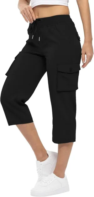 Cargo Capris for Women Lightweight Quick Dry Hiking Pants Casual Drawstring Capri Pants with Pockets Travel Pant