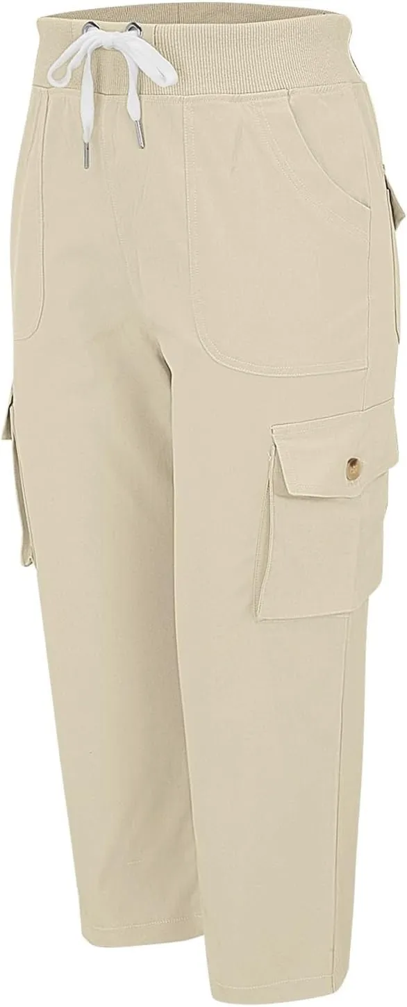 Cargo Capris for Women Lightweight Quick Dry Hiking Pants Casual Drawstring Capri Pants with Pockets Travel Pant