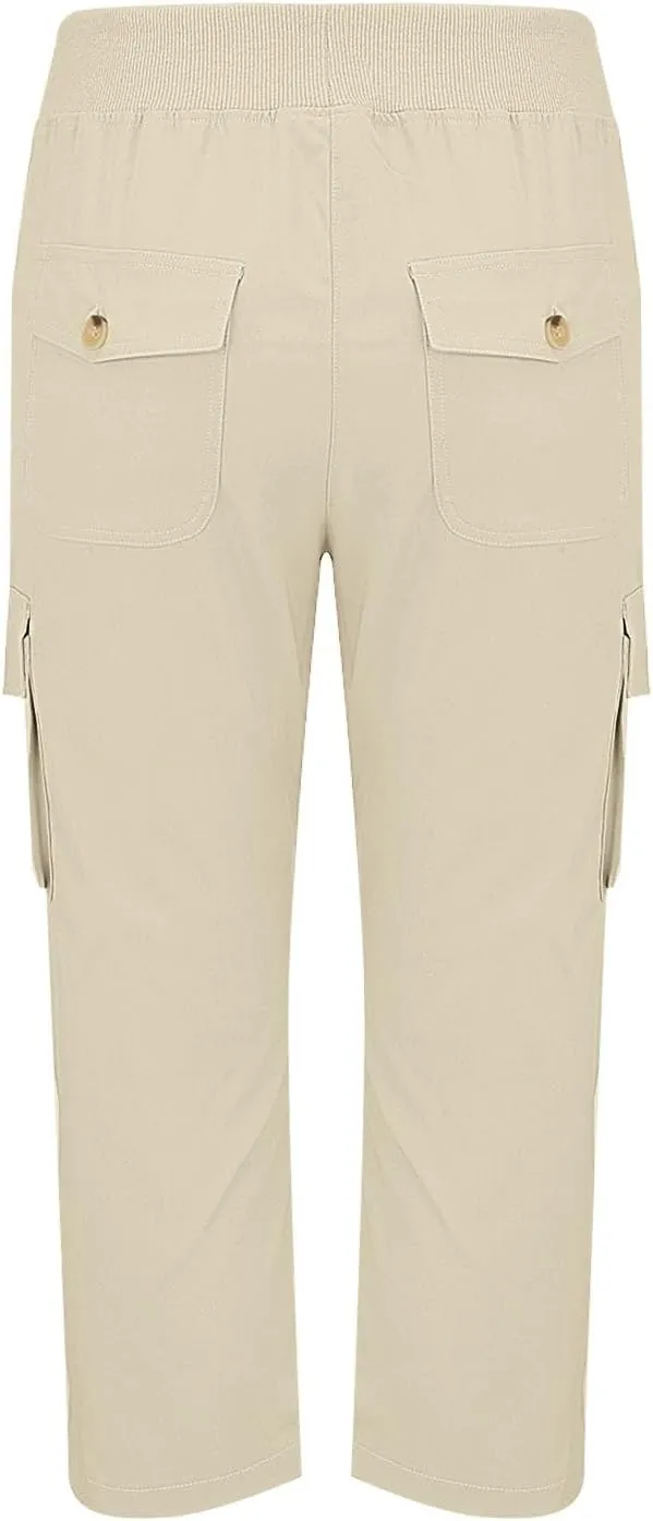 Cargo Capris for Women Lightweight Quick Dry Hiking Pants Casual Drawstring Capri Pants with Pockets Travel Pant