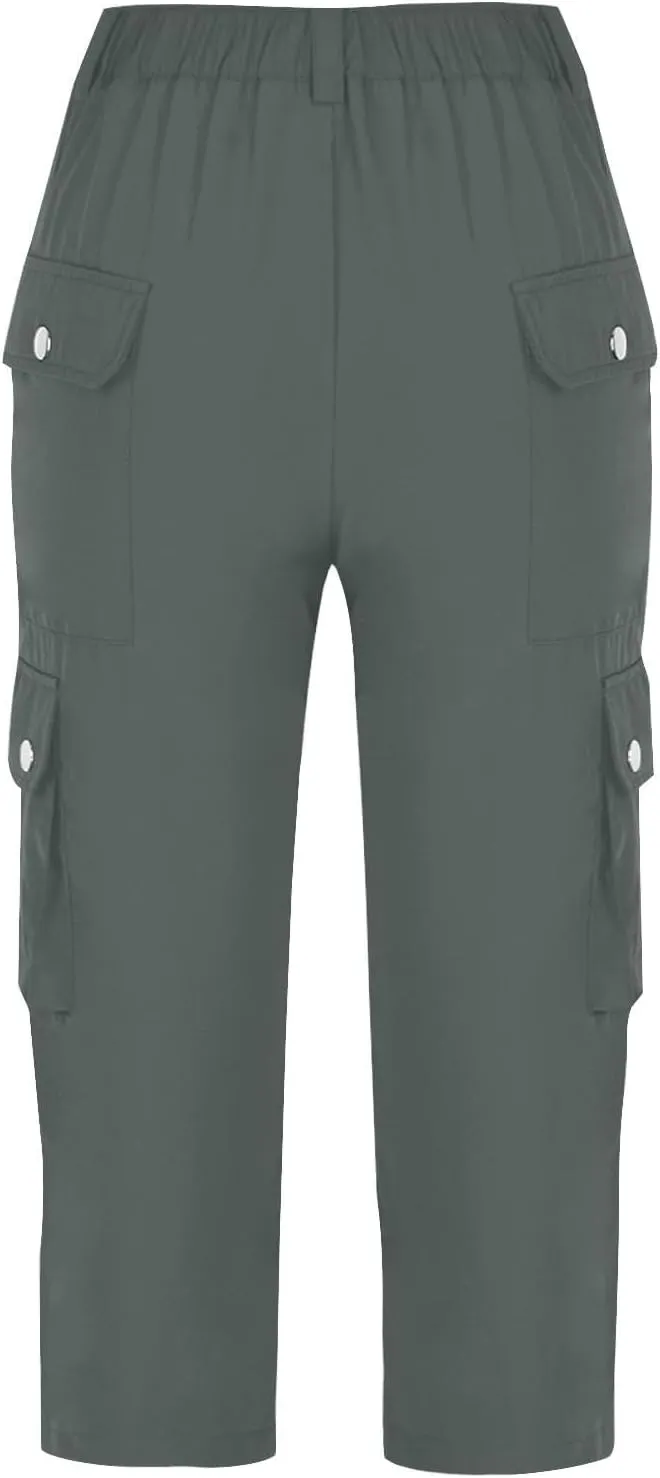 Cargo Capris for Women Lightweight Quick Dry Hiking Pants Casual Drawstring Capri Pants with Pockets Travel Pant
