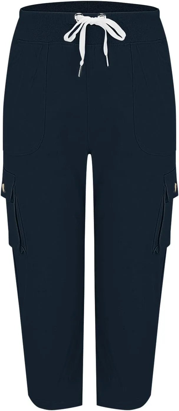 Cargo Capris for Women Lightweight Quick Dry Hiking Pants Casual Drawstring Capri Pants with Pockets Travel Pant