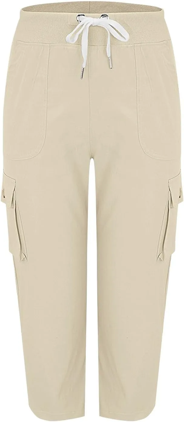 Cargo Capris for Women Lightweight Quick Dry Hiking Pants Casual Drawstring Capri Pants with Pockets Travel Pant