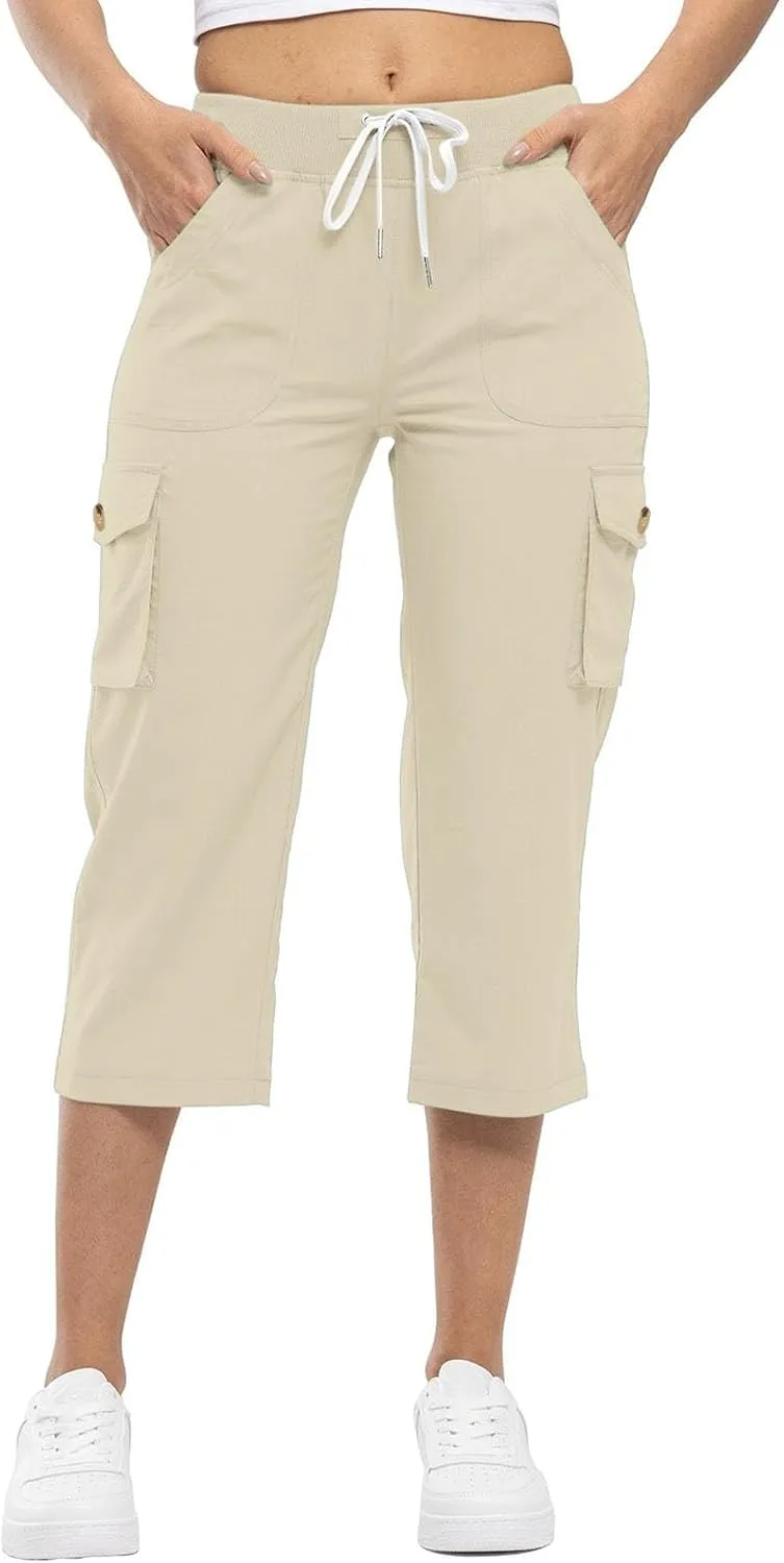 Cargo Capris for Women Lightweight Quick Dry Hiking Pants Casual Drawstring Capri Pants with Pockets Travel Pant