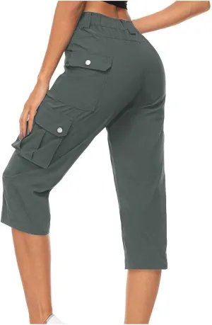 Cargo Capris for Women Lightweight Quick Dry Hiking Pants Casual Drawstring Capri Pants with Pockets Travel Pant