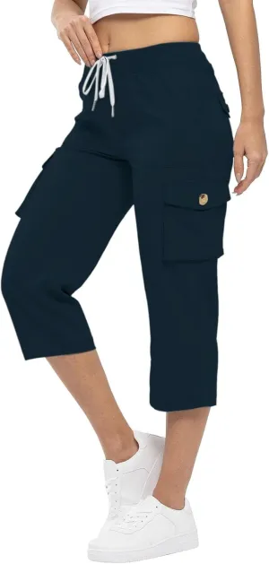 Cargo Capris for Women Lightweight Quick Dry Hiking Pants Casual Drawstring Capri Pants with Pockets Travel Pant