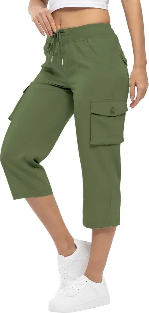 Cargo Capris for Women Lightweight Quick Dry Hiking Pants Casual Drawstring Capri Pants with Pockets Travel Pant