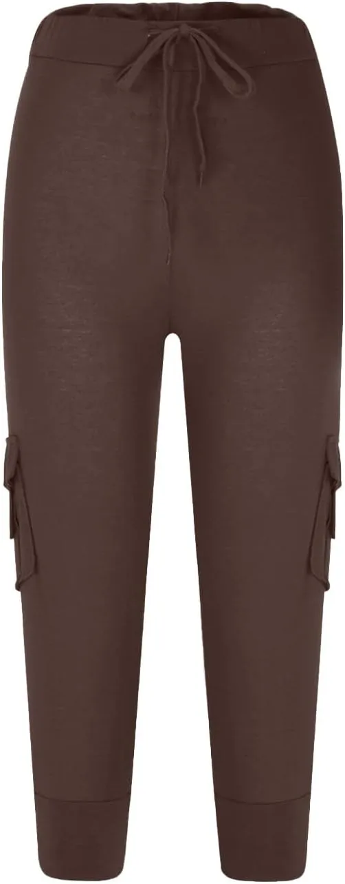 Cargo Pants Women Summer Casual Elastic Mid Rise Lightweight Capris Stretchy Tactical Tavel Hiking Jogger Pant