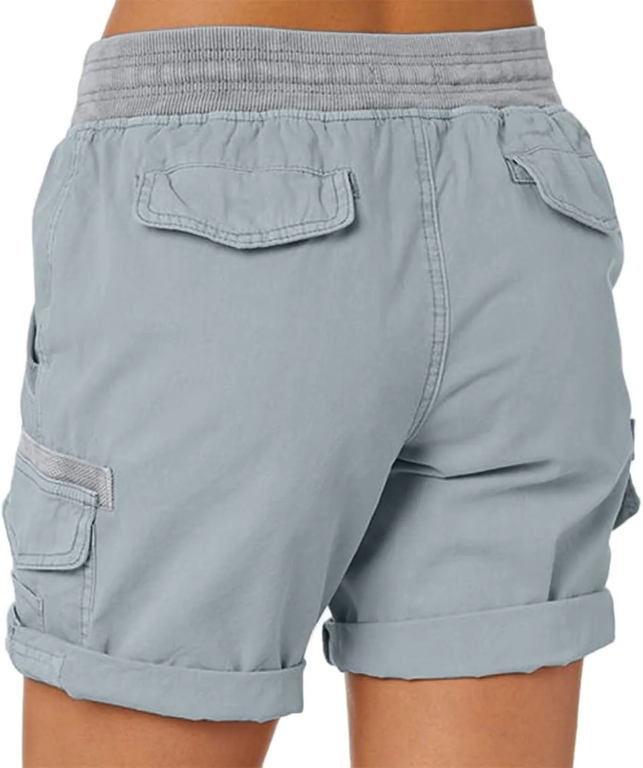 Cargo Shorts for Women Casual Summer High Waisted Chino Shorts Ribbed Elastic Waist Comfy Shorts 2024 Trendy
