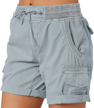 Cargo Shorts for Women Casual Summer High Waisted Chino Shorts Ribbed Elastic Waist Comfy Shorts 2024 Trendy