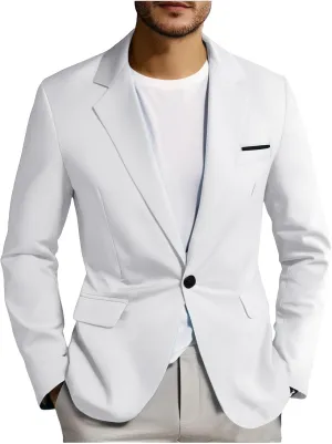 Casual Blazer for Men One Button Slim Fit Suit Jacket Business Fashion Lightweight Sport Coat Solid Color Suit Blazers