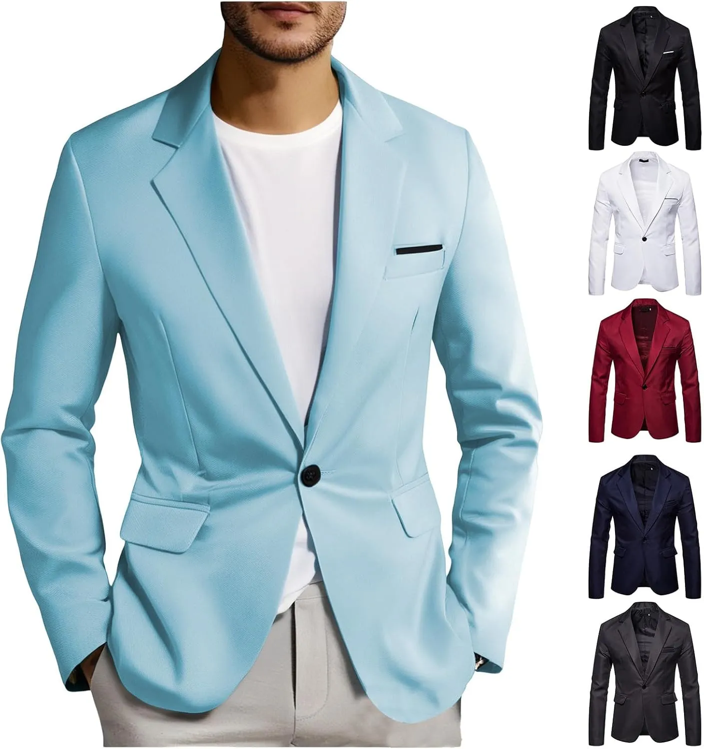 Casual Blazer for Men One Button Slim Fit Suit Jacket Business Fashion Lightweight Sport Coat Solid Color Suit Blazers