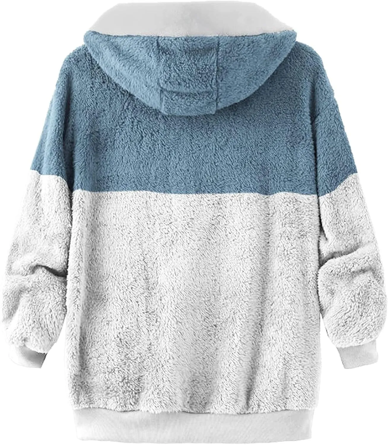 Casual Fuzzy Fleece Long Sleeves Hooded Cardigan For Women Solid Zip Up Coats Fuzzy Hooded Jacket Outerwear Pockets